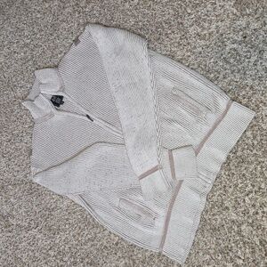 Truth Substance Common Sense. Cream Knit Zip Cardigan with Ribbed Trim SizeXL